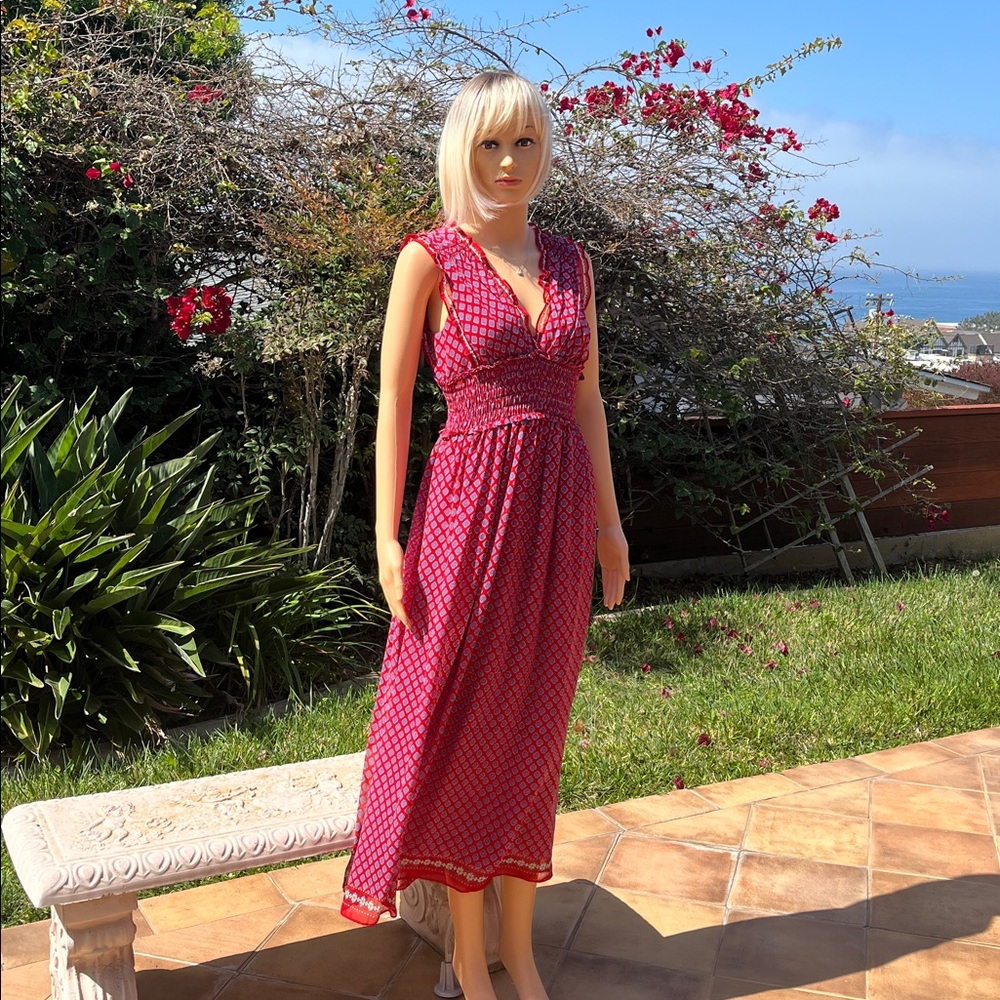 Max studio, red and blue sleeveless maxi dress